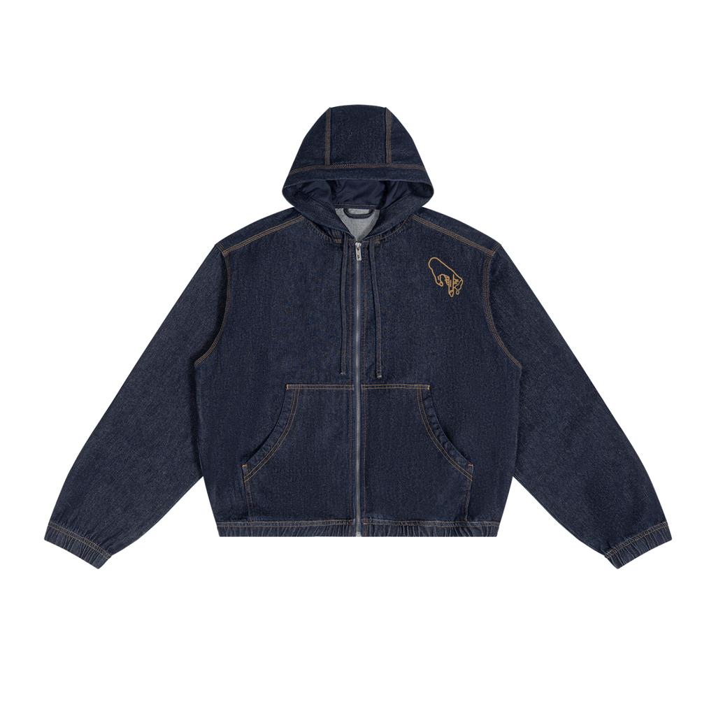 Men's Boxy Vintage Wash Hooded Denim Peach Pit Jacket