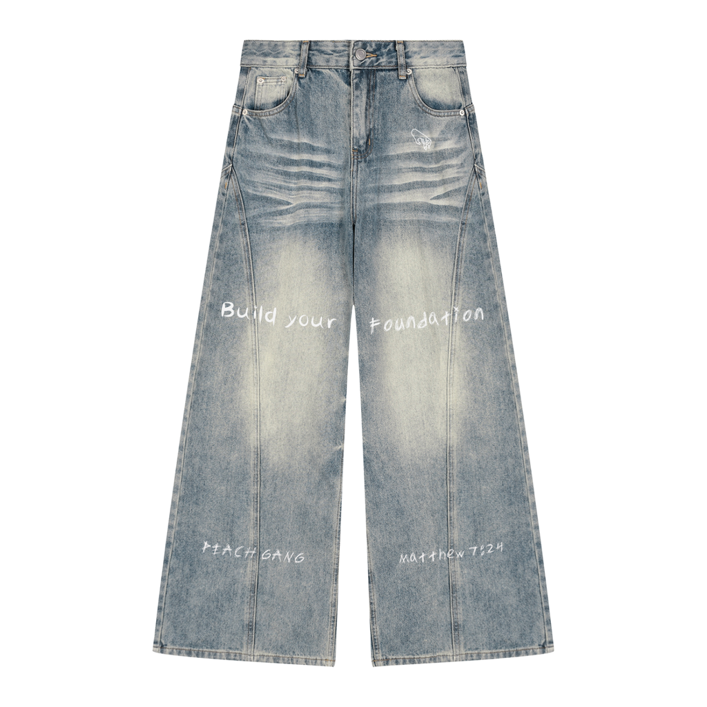 Women’s Vintage Wash Wide Leg Denim Foundation Jeans