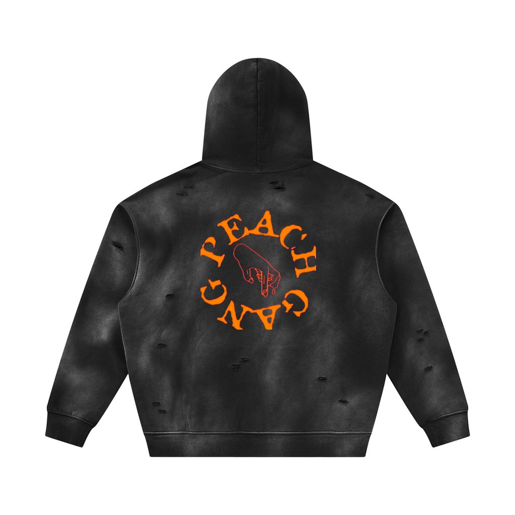 Unisex Sunfade Frayed Fleece PEACH GANG Hoodie