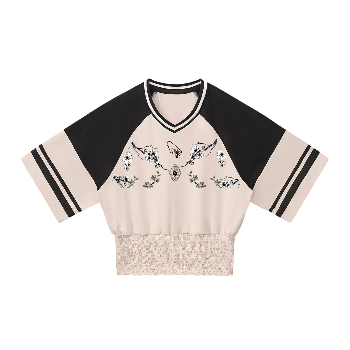Women's Color Block Ruched Blossom T-Shirt