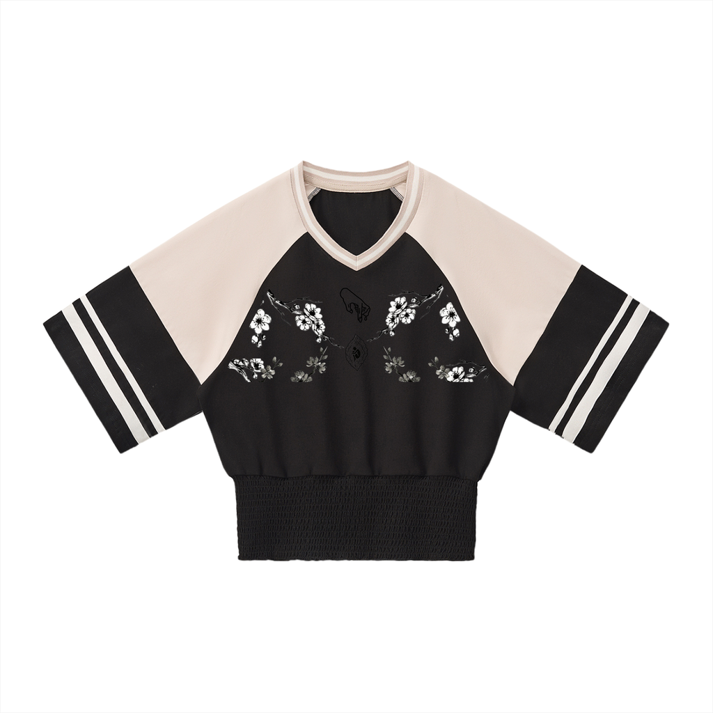 Women's Color Block Ruched Blossom T-Shirt
