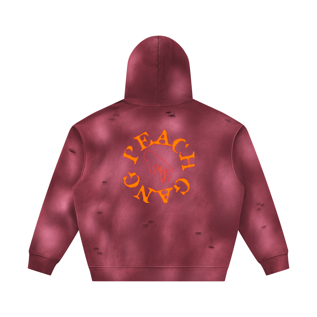 Unisex Sunfade Frayed Fleece PEACH GANG Hoodie